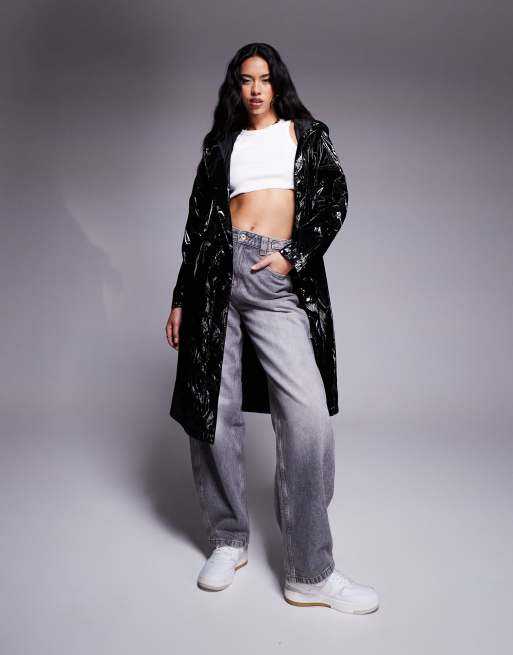 HUGO Blue Fenton high shine longline jacket with back print logo in black, 2 of 4