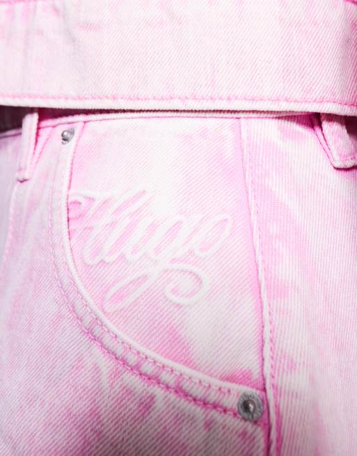 HUGO Blue flared denim skirt in washed pink (part of a set), 4 of 5