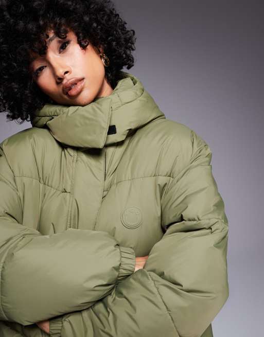 HUGO Blue Flavia longline puffer jacket in dark green ASOS