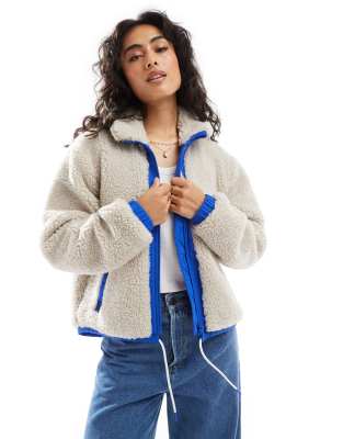 Hugo Blue HUGO Blue fosbury sherpa jacket in off white with blue trim detail