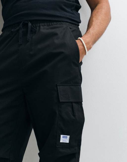HUGO Blue Gadic relaxed fit cargo trousers in black, 3 of 5