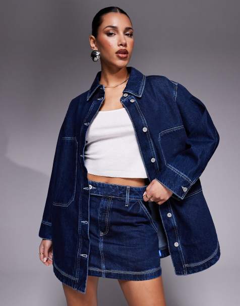 HUGO Blue galane co-ord longline denim jacket in dark blue - view 1
