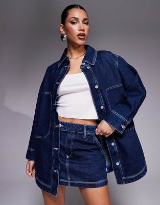 Thumbnail - HUGO Blue - Galane - Longline-Jeansjacke in Dunkelblau, Kombiteil