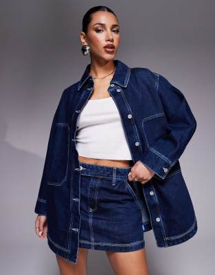 HUGO Blue - Galane - Longline-Jeansjacke in Dunkelblau, Kombiteil