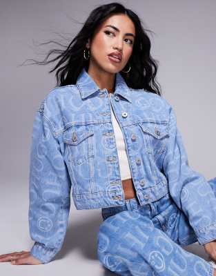 [Hugo Blue] HUGO Blue Galatea all over print logo denim jacket in blue (part of a set) 14 Open miscellaneous