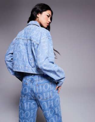 Hugo Blue Galatea All-over Print Logo Denim Jacket In Blue