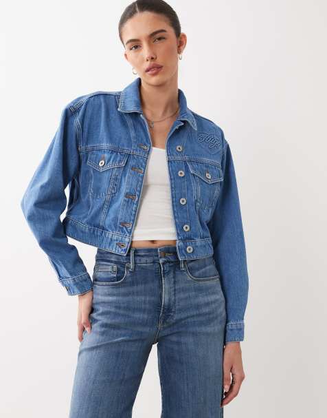 HUGO Blue – Galatea – Cropped-Jeansjacke in Mittelblau - view 1