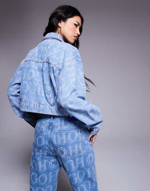 HUGO Blue - Galatea - Denim jack bedekt met logoprint in blauw, deel van co-ord set, 2 van 4