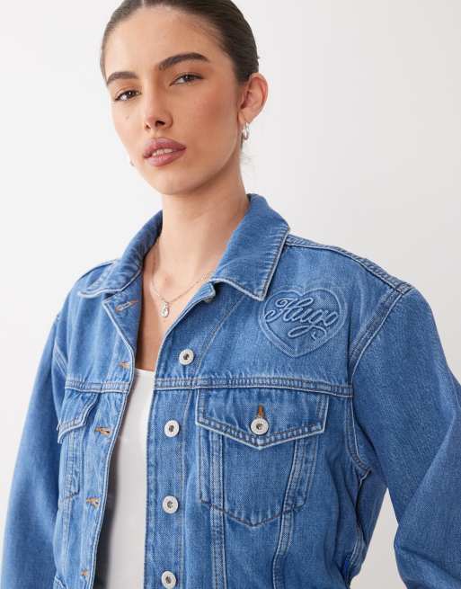 HUGO Blue - Galatea - Giacca corta in denim blu medio, 3 di 4