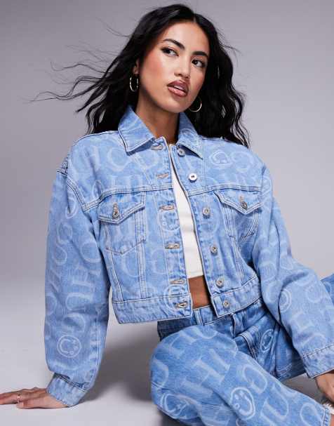 HUGO Blue – Galatea – Jeansjacke in Blau mit Logoprint-Muster, Kombiteil - view 1