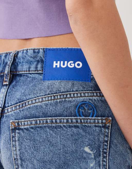 HUGO Blue galimon denim shorts in dark blue, 4 of 5