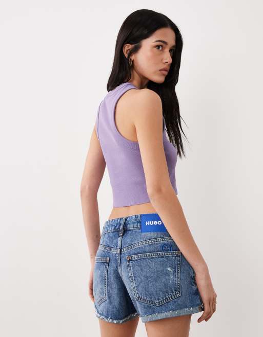HUGO Blue galimon denim shorts in dark blue, 5 of 5
