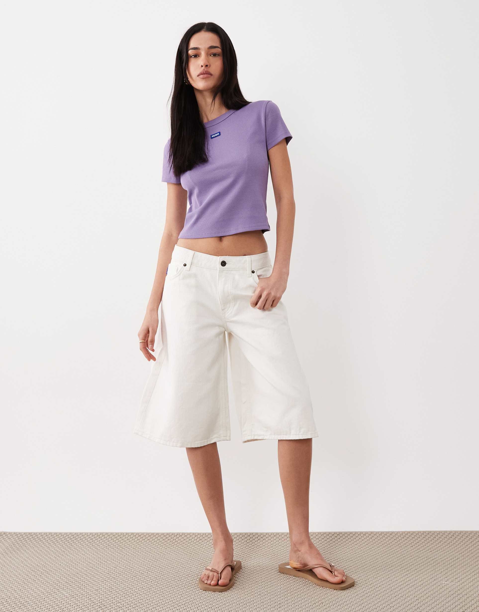 hugo blue galola baggy shorts in white