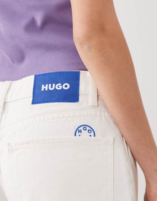 HUGO Blue Galola baggy shorts in white, 4 of 5