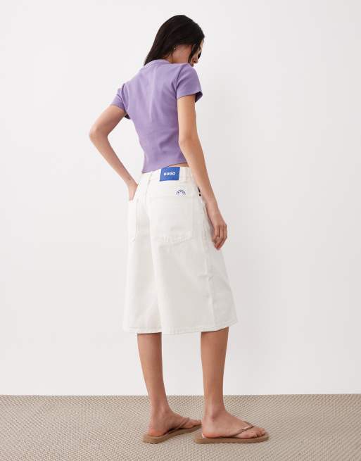 HUGO Blue Galola baggy shorts in white, 5 of 5