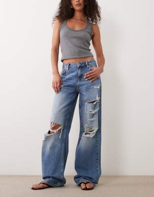 Hugo Blue Gamala Straight Fit Ripped Jeans In Blue