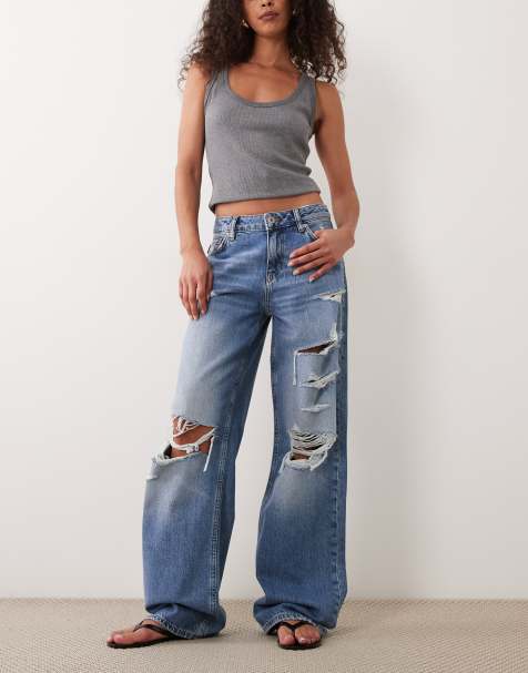 HUGO Blue – Gamala – Zerrissene Jeans in Mittelblau mit geradem Schnitt - view 1