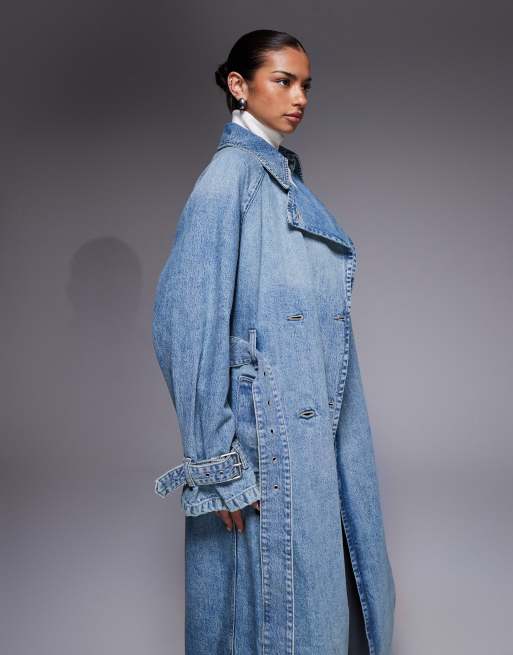 HUGO Blue – Garena – Langer Trenchcoat aus Denim in Blau, 4 von 4