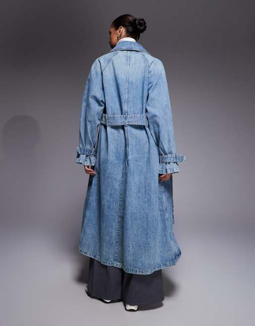 Hugo Blue Garena long denim trench coat in blue, 3 of 4
