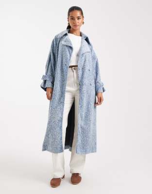 HUGO BLUE - Garena - Oversize-Trenchcoat in mittelblauer Waschung aus flauschigem Denim