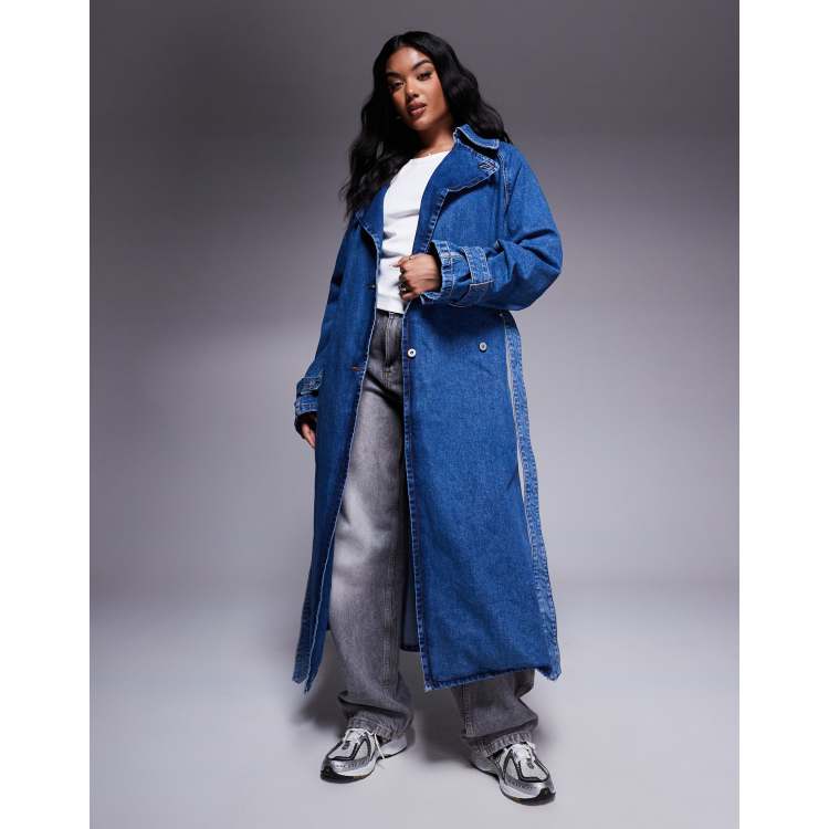 HUGO Blue garena oversized fit denim trench coat in blue | ASOS