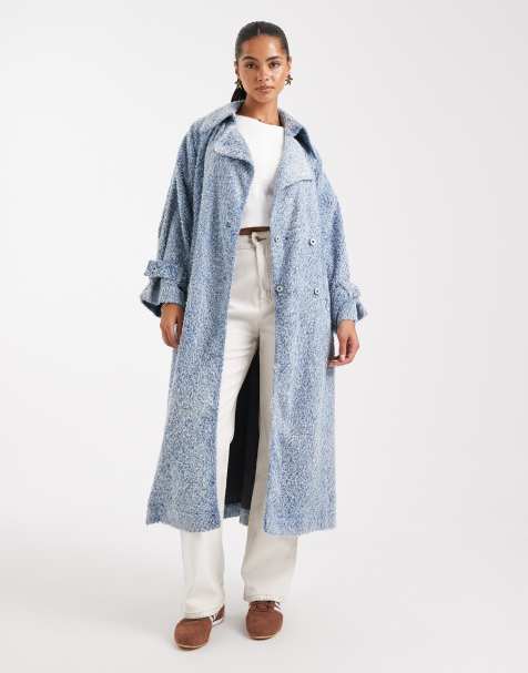 HUGO Blue - Garena - Oversized harige denim trenchcoat in middenblauwe wassing - view 1