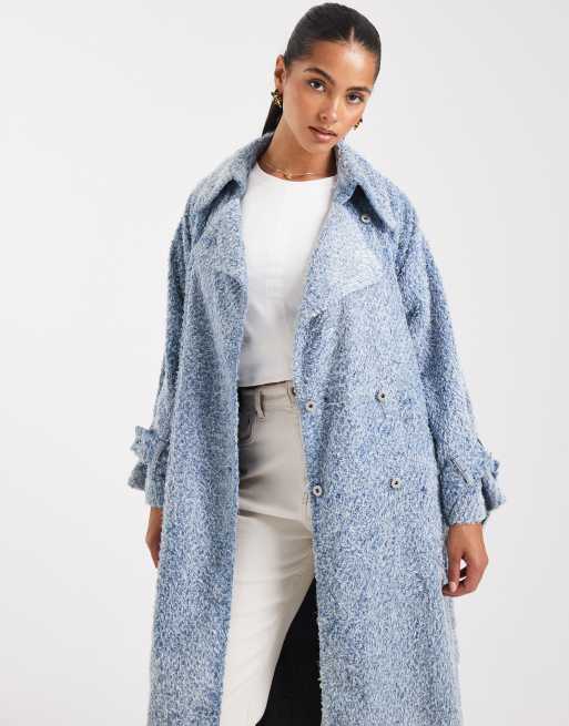 HUGO BLUE - Garena - Vasket mellemblå oversized trenchcoat i langhåret denim, 2 af 4