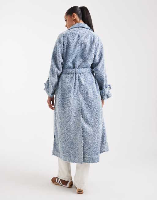HUGO BLUE - Garena - Vasket mellemblå oversized trenchcoat i langhåret denim, 3 af 4