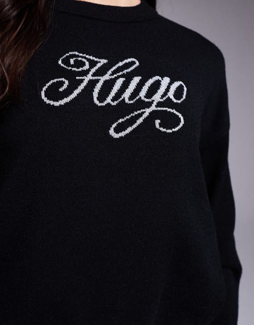 HUGO Blue - Gebreide trui met geschreven Slogix-logo in zwart, 3 van 4