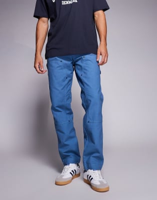 Hugo Blue HUGO BLUE Gioro double knee carpenter tapered fit trousers in mid blue