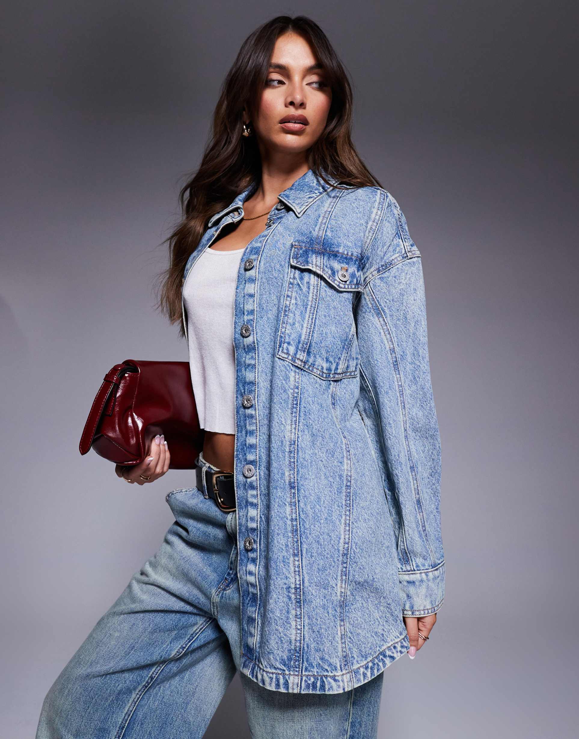 hugo blue girvana oversized denim overshirt in blue