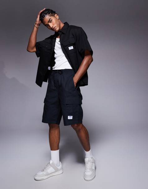 HUGO Blue Giulio relaxed fit cargo shorts in black (Part of a set) - view 1