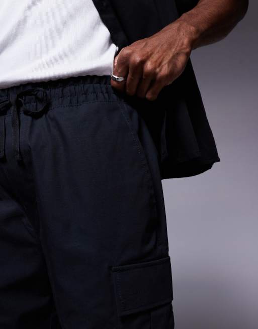 HUGO Blue - Giulio - Ruimvallende cargoshort in zwart, deel van co-ord set, 2 van 5