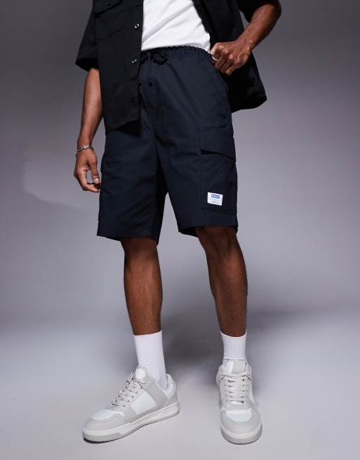 HUGO Blue - Giulio - Ruimvallende cargoshort in zwart, deel van co-ord set, 4 van 5