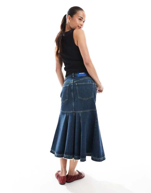 HUGO Blue - Gonna midi in denim blu navy, 2 di 5
