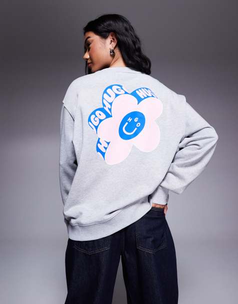 Hugo Blue – Grå sweatshirt i oversize med blomtryck - view 1