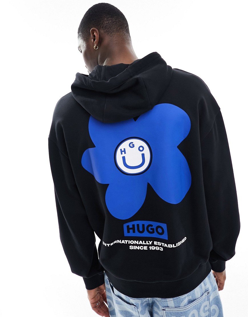HUGO BLUE graphic hoodie in black