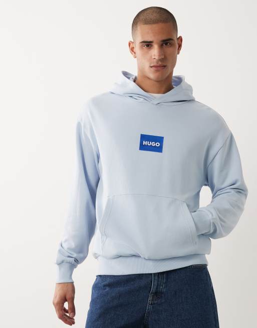 HUGO Blue - Hoodie met label op de borst in marineblauw, 2 van 5