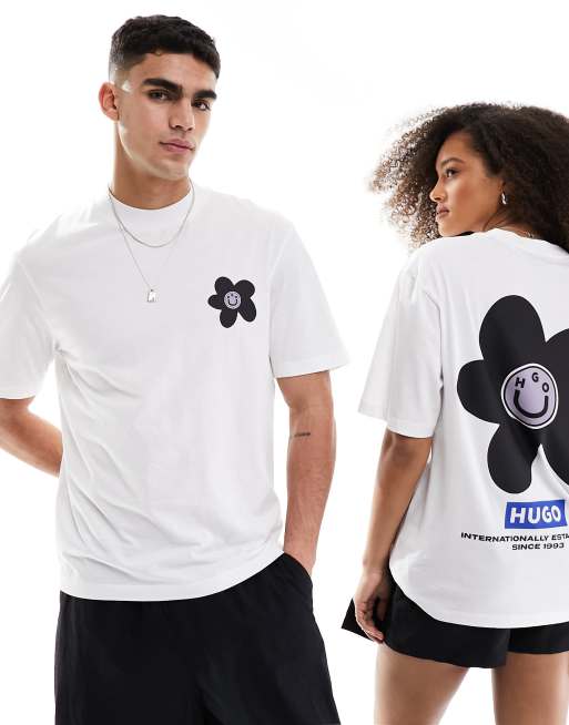 HUGO - BLUE - Hvid og afslappet unisex-t-shirt med rygprint, 3 af 4