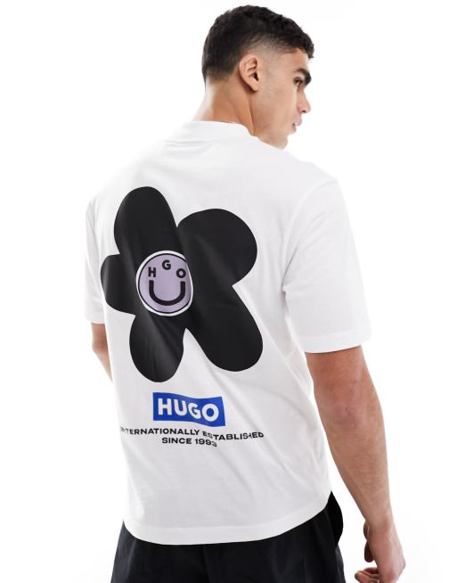 HUGO - BLUE - Hvid og afslappet unisex-t-shirt med rygprint, 4 af 4