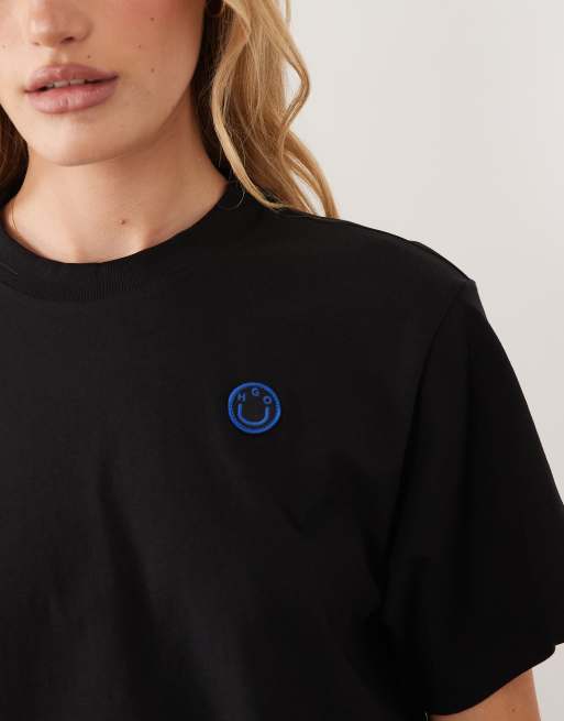 HUGO Blue icon logo t-shirt in black, 3 of 4