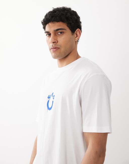 HUGO Blue – Jersey-T-Shirt in Weiß mit Print, 4 von 5
