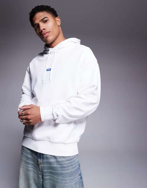 HUGO Blue – Kapuzenpullover in Weiß mit mittigem Logo - view 1