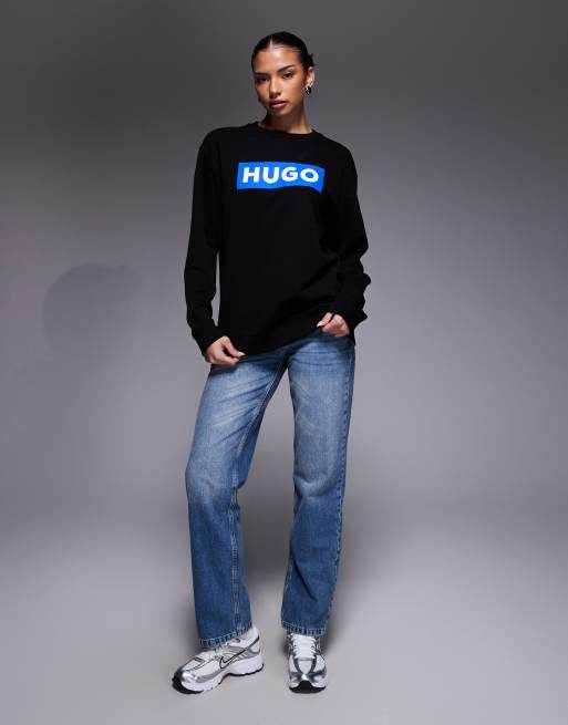 HUGO Blue - Klassiek sweatshirt met ronde hals in zwart, 3 van 4
