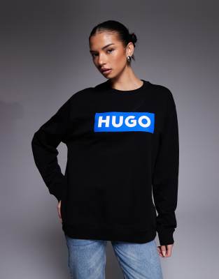 HUGO Blue - Klassisches Sweatshirt in Schwarz mit Rundhalsausschnitt