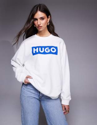 HUGO Blue - Klassisches Sweatshirt in Weiß mit Rundhalsausschnitt