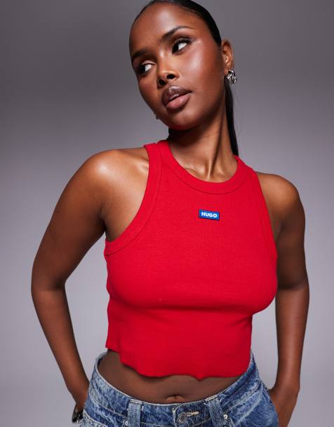 HUGO Blue – Knapp geschnittenes Tanktop in Rot - view 1