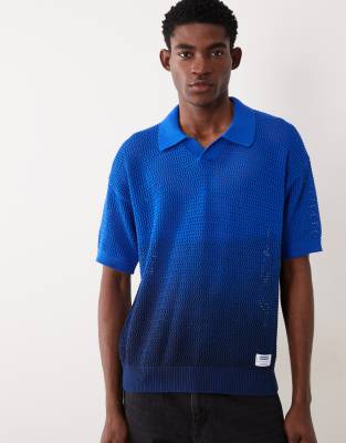 Hugo Blue Knitted Oversized Ombre Shirt In Blue