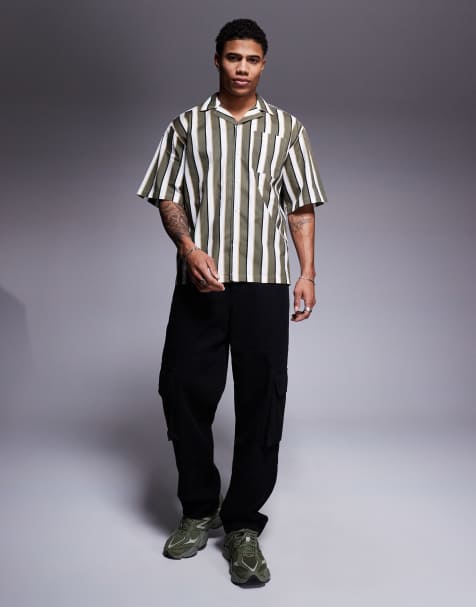 Hugo Blue striped relaxed fit short sleeve shirt in green