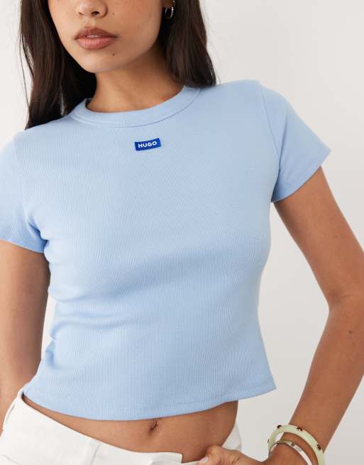 Hugo Blue logo baby tee in blue, 3 of 4